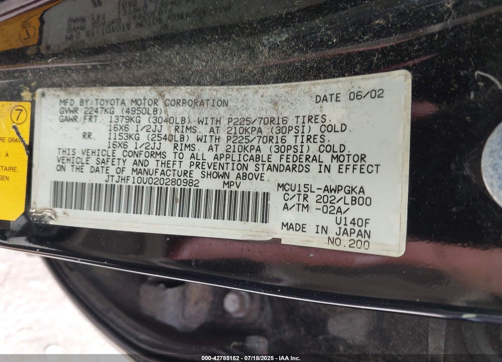 2002 LEXUS RX 300 VIN: JTJHF10U020280982