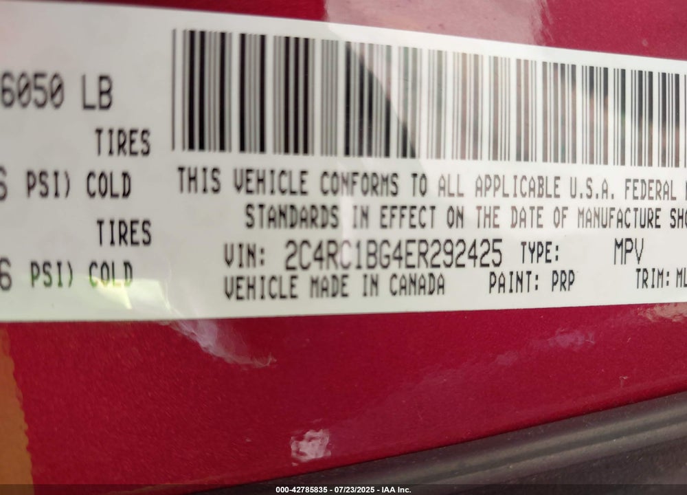 2014 CHRYSLER TOWN & COUNTRY TOURING VIN: 2C4RC1BG4ER292425