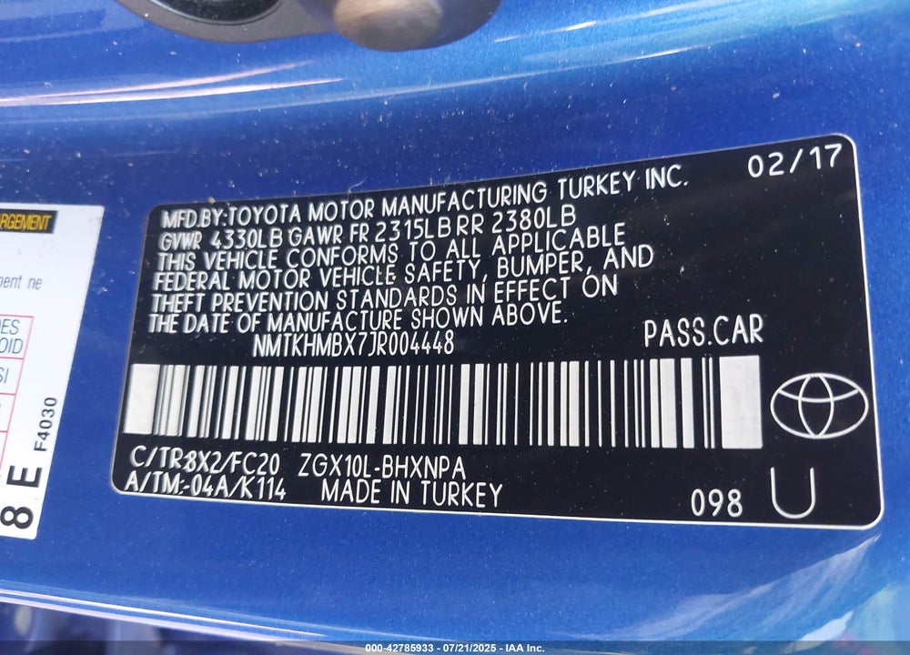 2018 TOYOTA C-HR XLE VIN: NMTKHMBX7JR004448