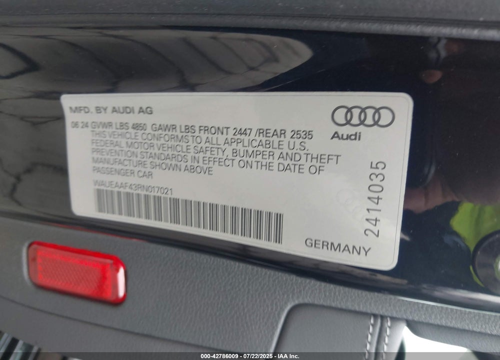 2024 AUDI A4 VIN: WAUEAAF43RN017021