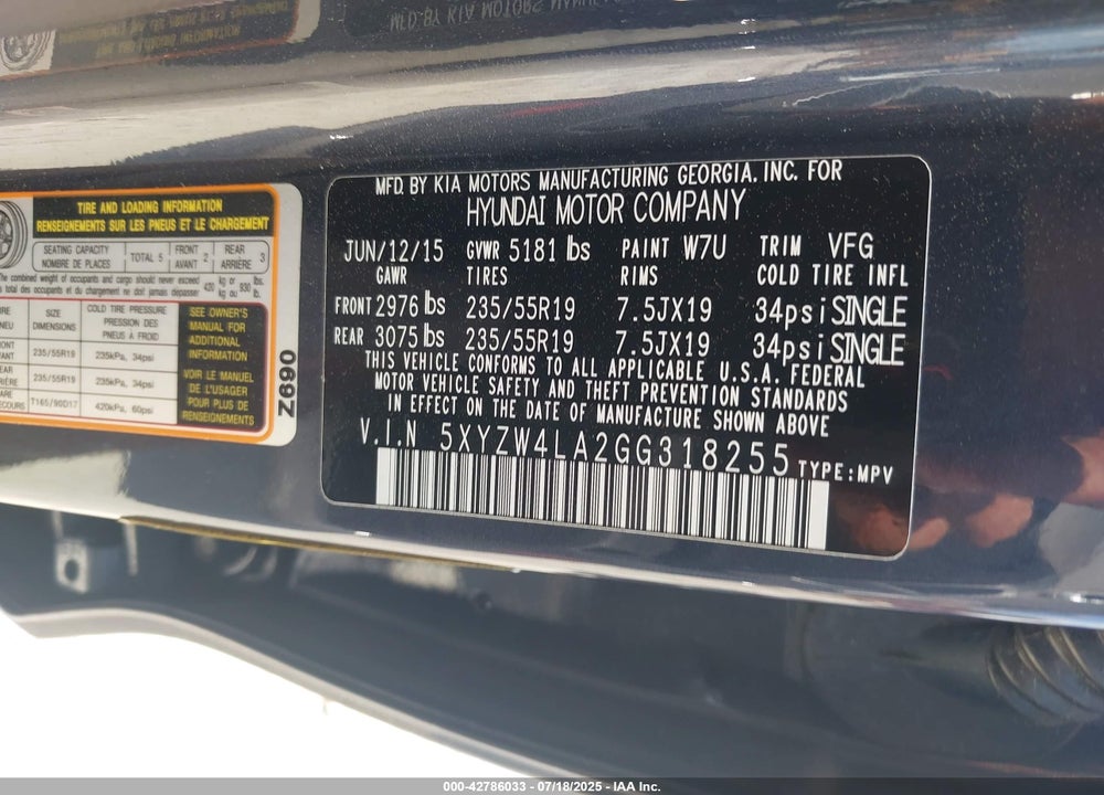 2016 HYUNDAI SANTA FE VIN: 5XYZW4LA2GG318255