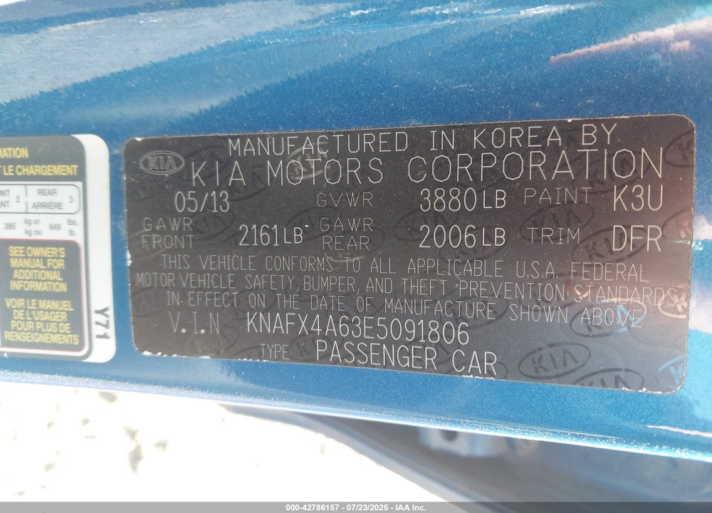 2014 KIA FORTE VIN: KNAFX4A63E5091806