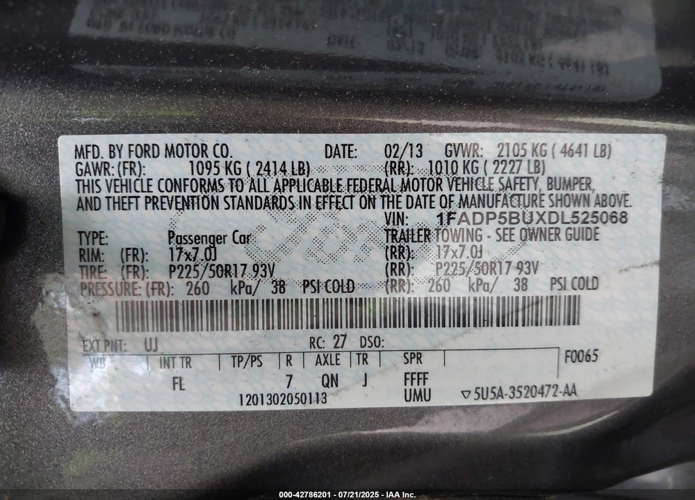 2013 FORD C-MAX HYBRID VIN: 1FADP5BUXDL525068