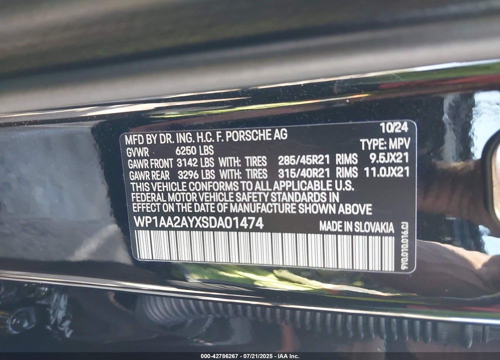 2025 PORSCHE CAYENNE VIN: WP1AA2AYXSDA01474