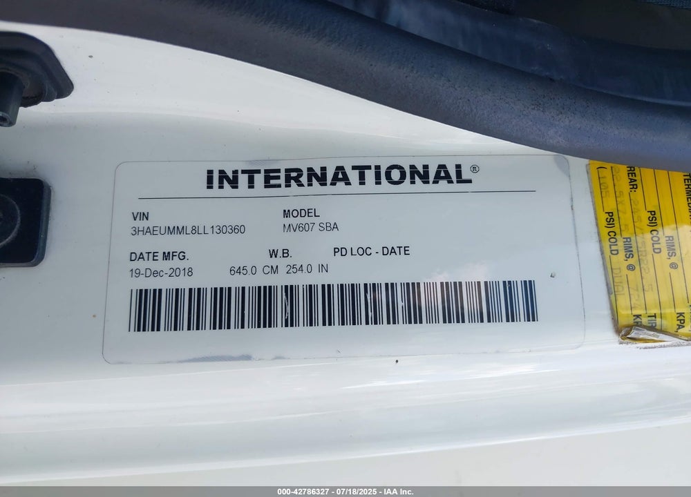 2020 INTERNATIONAL MV VIN: 3HAEUMML8LL130360
