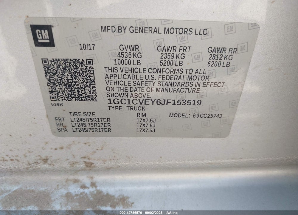 2018 CHEVROLET SILVERADO 2500 VIN: 1GC1CVEY6JF153519