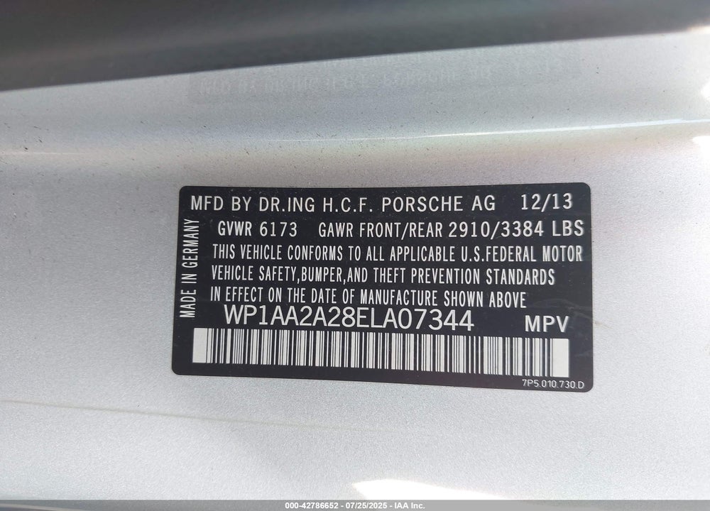 2014 PORSCHE CAYENNE VIN: WP1AA2A28ELA07344