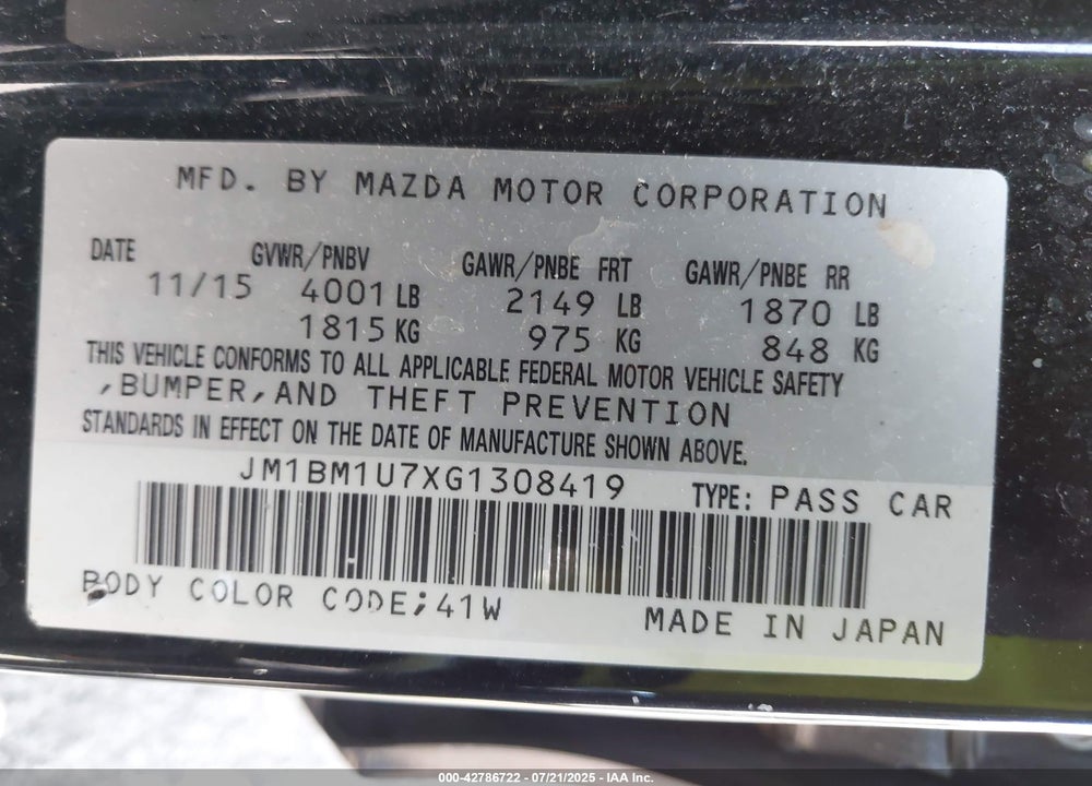 2016 MAZDA 3 VIN: JM1BM1U7XG1308419