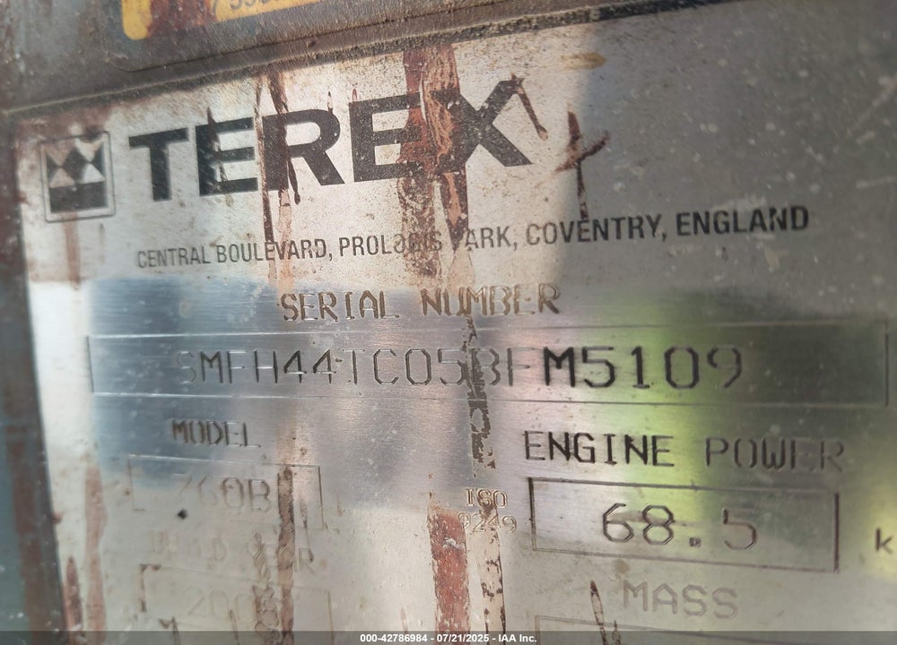 2005 TEREX BACKHOE VIN: 5MFH44TC05BFM5109
