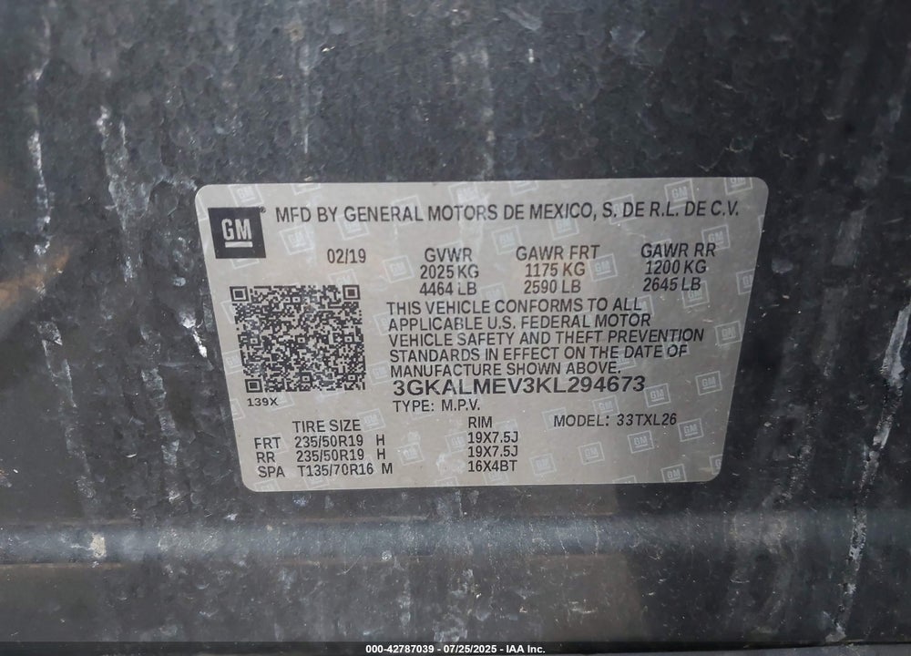 2019 GMC TERRAIN VIN: 3GKALMEV3KL294673