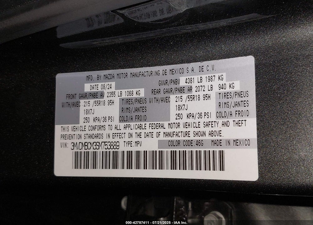 2025 MAZDA CX-30 VIN: 3MVDMBCM3SM753889