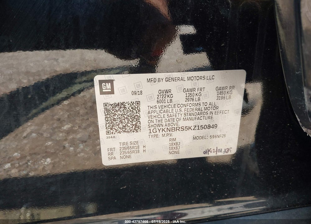 2019 CADILLAC XT5 VIN: 1GYKNBRS5KZ150849