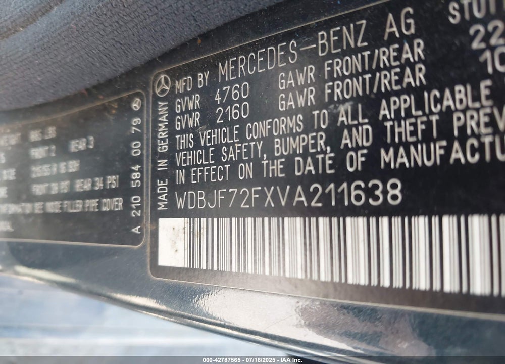 1997 MERCEDES-BENZ E 420 VIN: WDBJF72FXVA211638