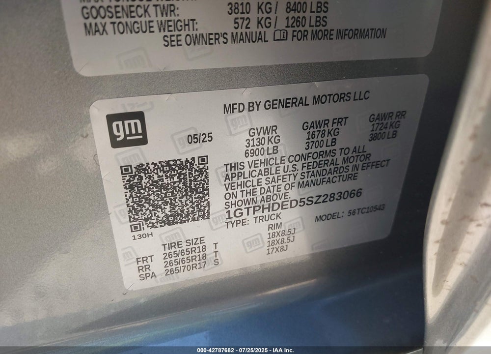 2025 GMC SIERRA 1500 VIN: 1GTPHDED5SZ283066