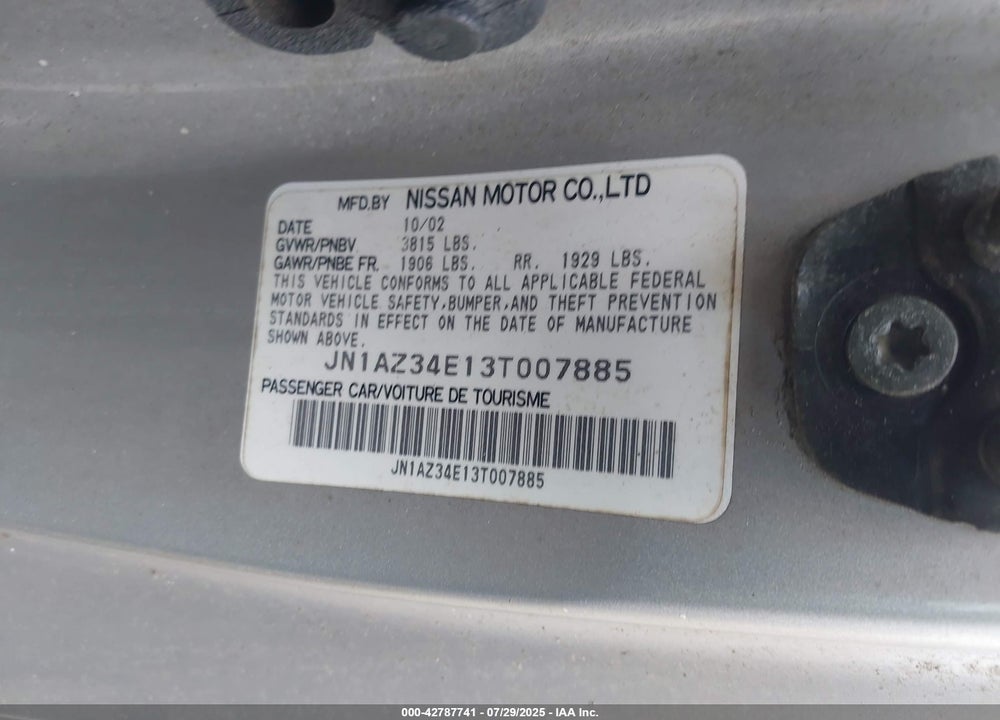 2003 NISSAN 350Z VIN: JN1AZ34E13T007885