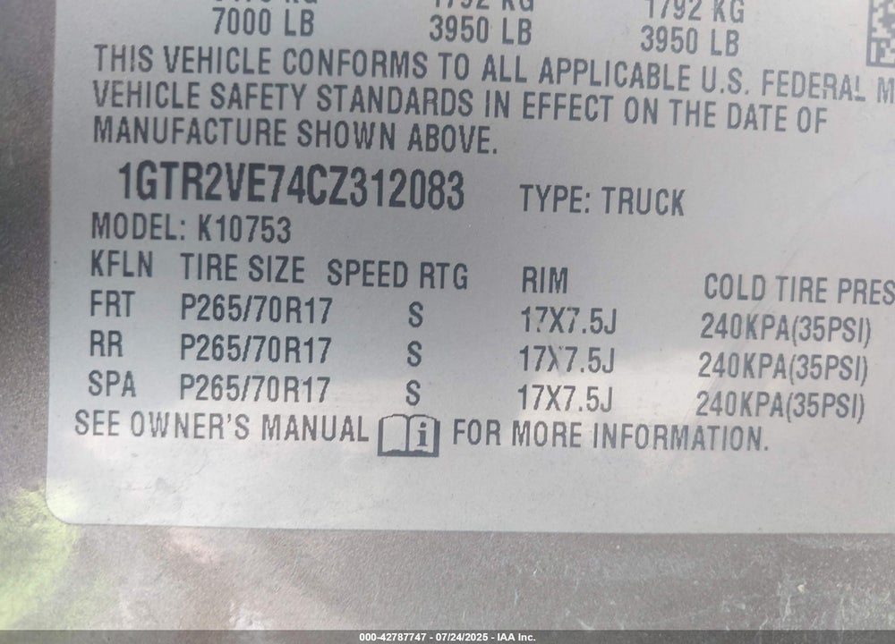 2012 GMC SIERRA 1500 VIN: 1GTR2VE74CZ312083