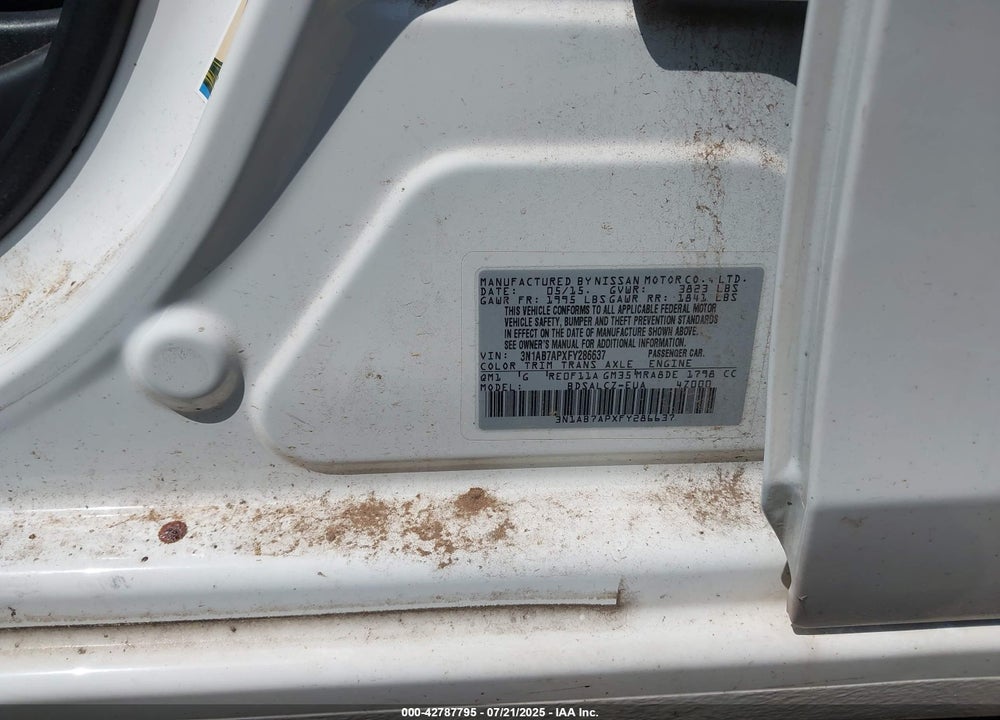 2015 NISSAN SENTRA VIN: 3N1AB7APXFY286637