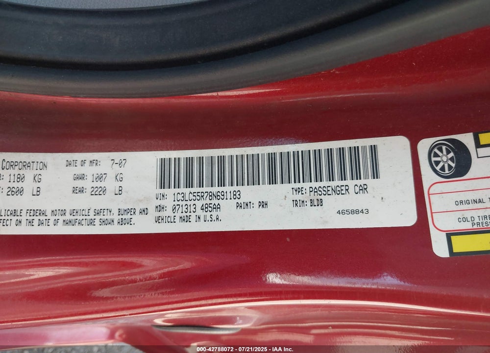 2008 CHRYSLER SEBRING VIN: 1C3LC55R78N691183