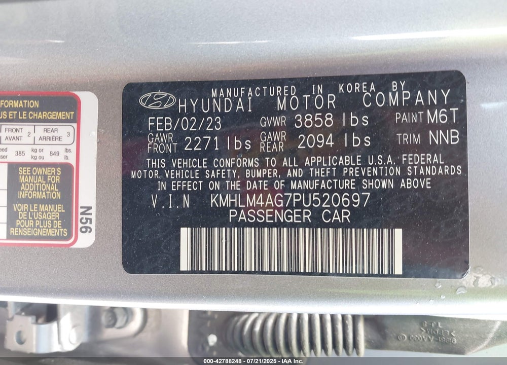 2023 HYUNDAI ELANTRA VIN: KMHLM4AG7PU520697