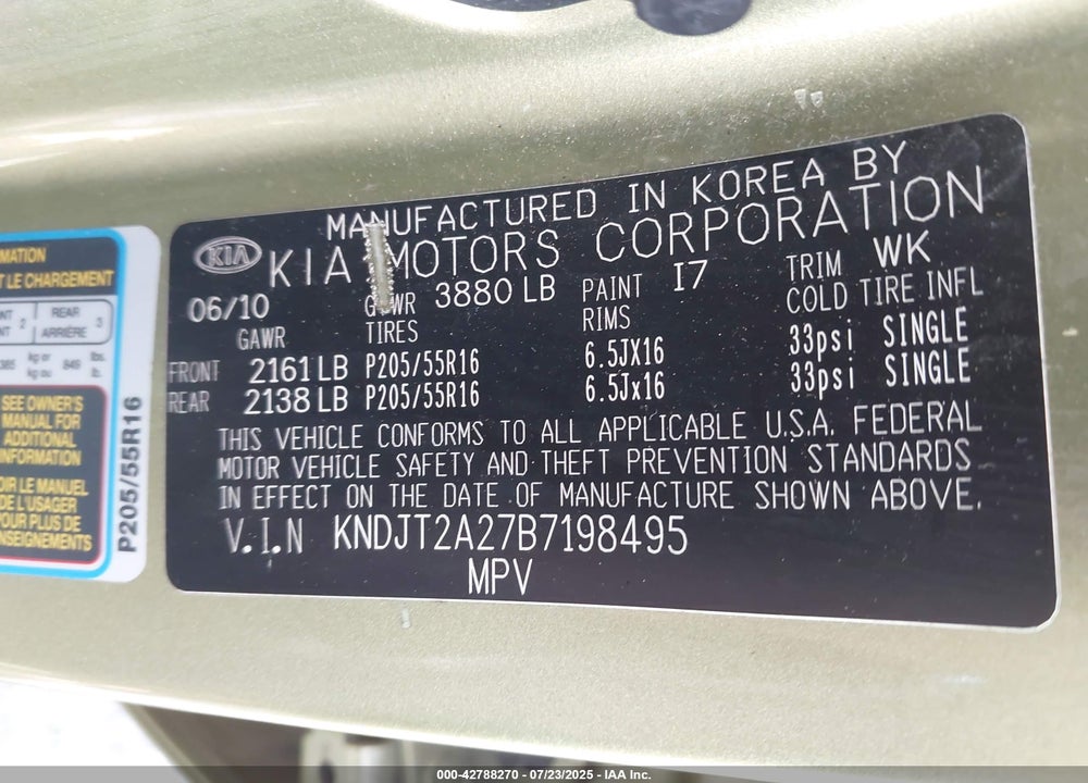 2011 KIA SOUL VIN: KNDJT2A27B7198495