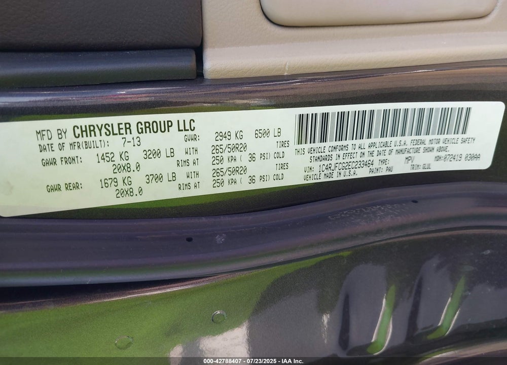 2014 JEEP GRAND CHEROKEE VIN: 1C4RJFCG2EC233464