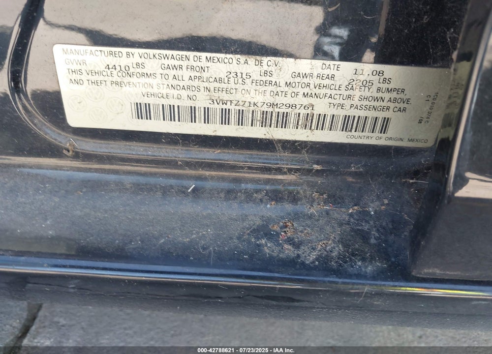 2009 VOLKSWAGEN JETTA VIN: 3VWTZ71K79M298761