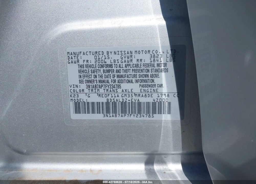 2015 NISSAN SENTRA VIN: 3N1AB7AP7FY234785