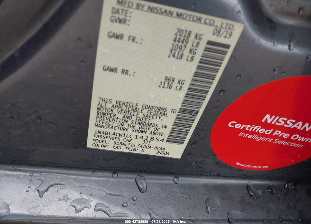2020 NISSAN ALTIMA VIN: 1N4BL4CW1LC141854