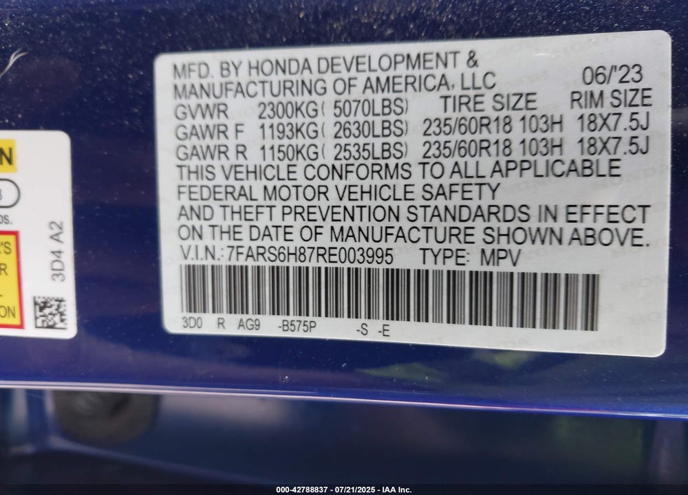 2024 HONDA CR-V VIN: 7FARS6H87RE003995