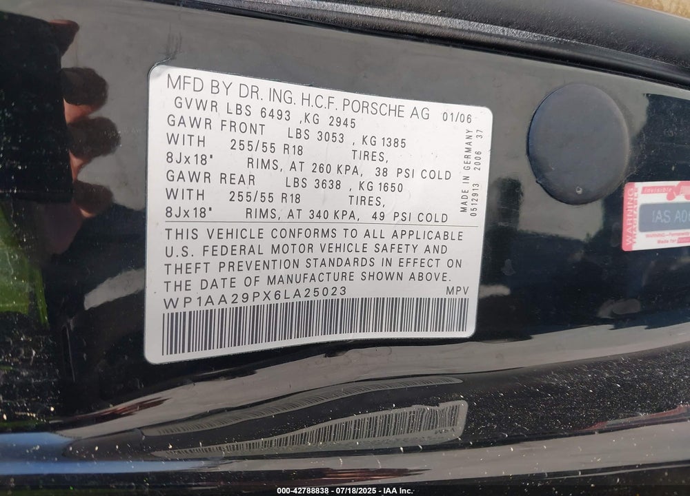 2006 PORSCHE CAYENNE VIN: WP1AA29PX6LA25023