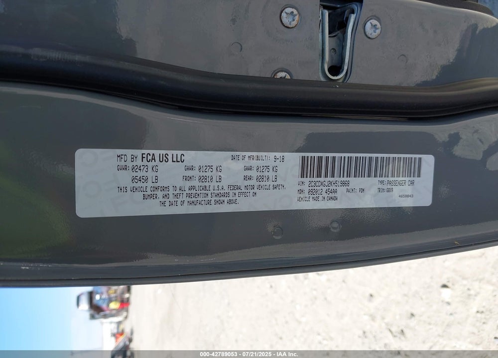 2019 DODGE CHARGER VIN: 2C3CDXGJ2KH519868