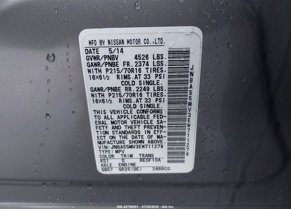 2014 NISSAN ROGUE SELECT VIN: JN8AS5MV3EW711279