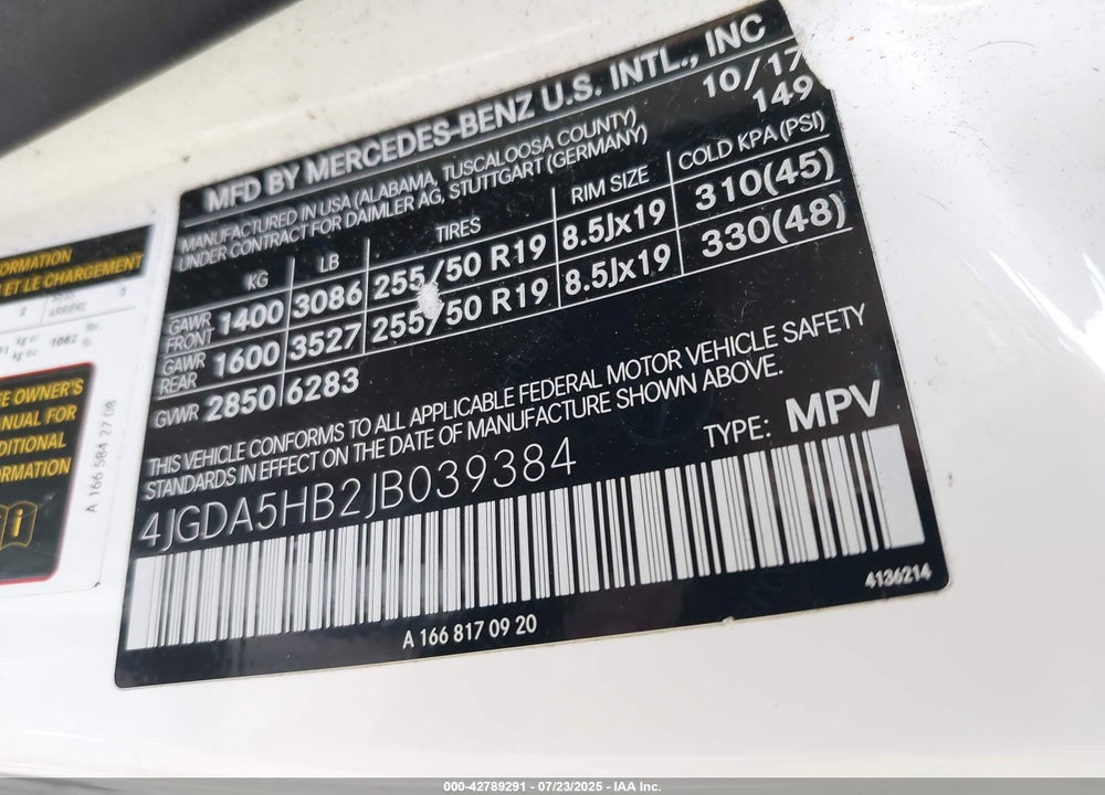 2018 MERCEDES-BENZ GLE CLASS VIN: 4JGDA5HB2JB039384