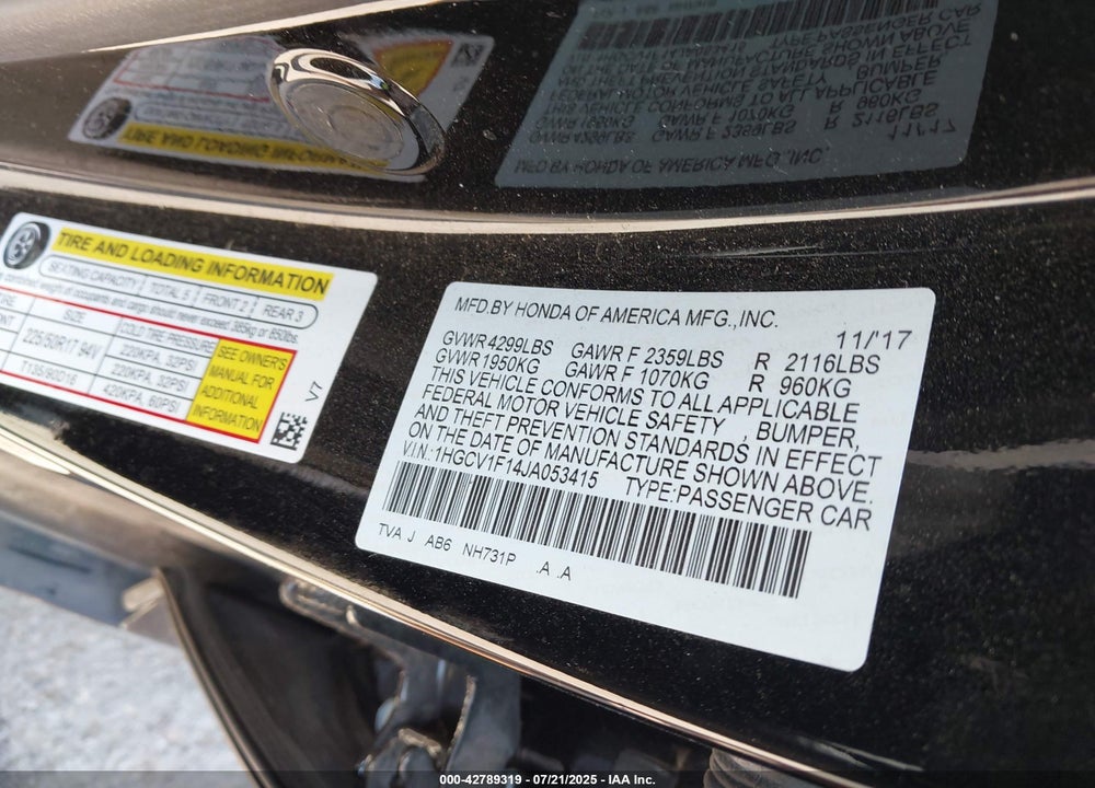 2018 HONDA ACCORD LX VIN: 1HGCV1F14JA053415