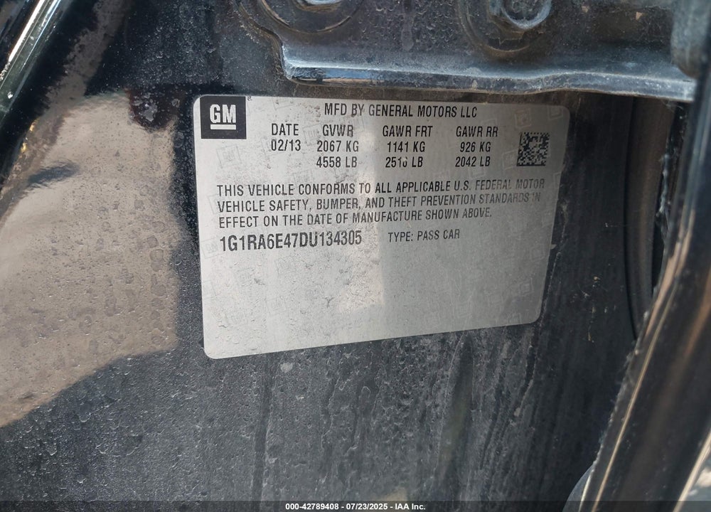 2013 CHEVROLET VOLT VIN: 1G1RA6E47DU134305
