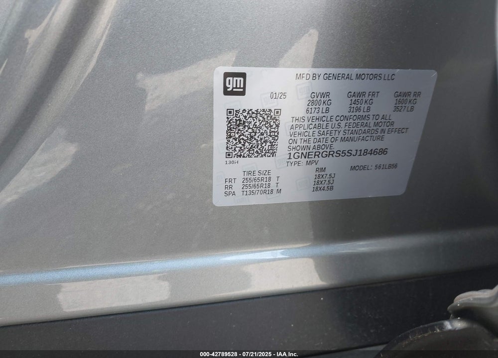 2025 CHEVROLET TRAVERSE VIN: 1GNERGRS5SJ184686