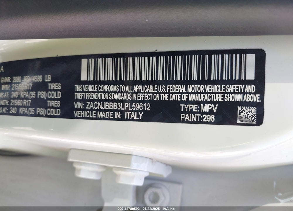 2020 JEEP RENEGADE VIN: ZACNJBBB3LPL59612
