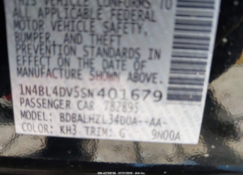 2025 NISSAN ALTIMA VIN: 1N4BL4DV5SN401679