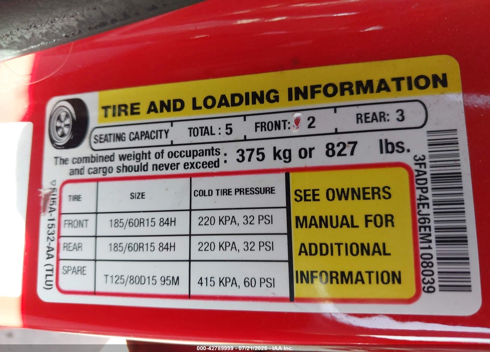 2014 FORD FIESTA VIN: 3FADP4EJ6EM108039