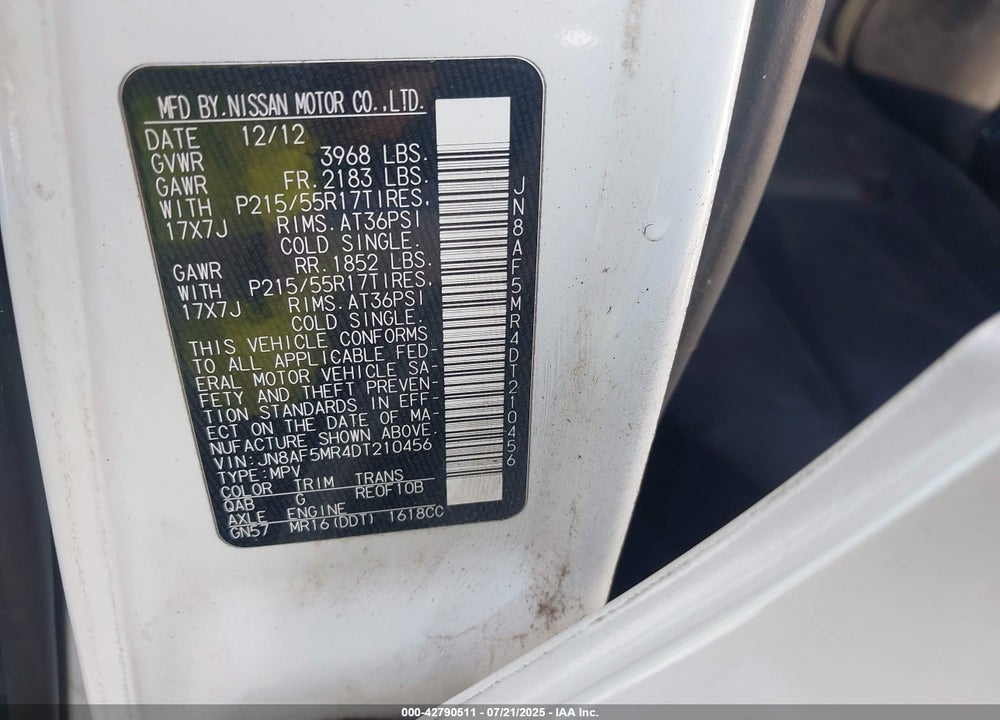2013 NISSAN JUKE VIN: JN8AF5MR4DT210456