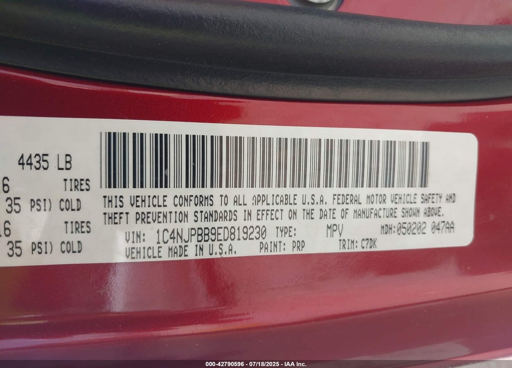 2014 JEEP PATRIOT VIN: 1C4NJPBB9ED819230