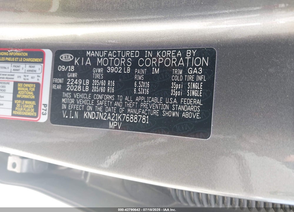 2019 KIA SOUL VIN: KNDJN2A21K7688781