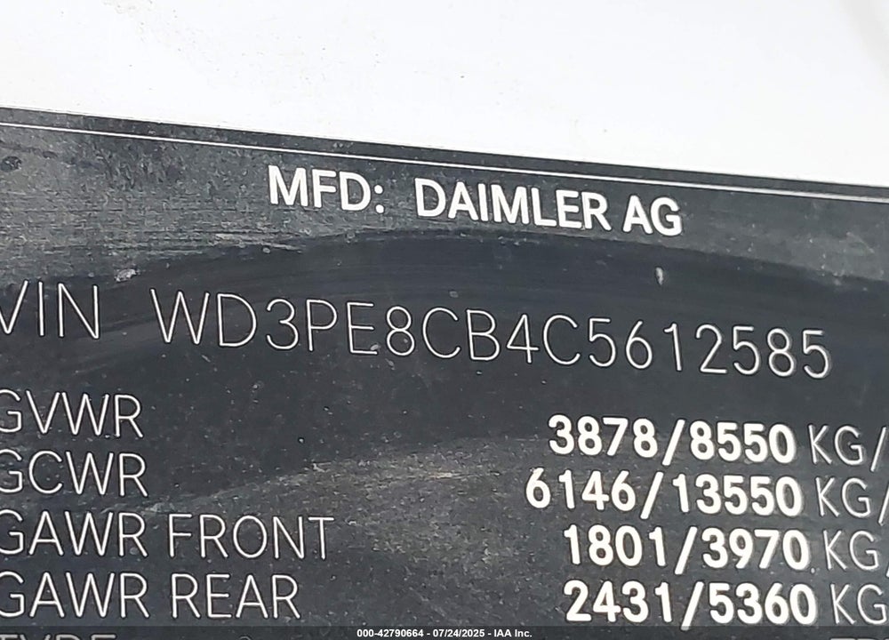 2012 MERCEDES-BENZ SPRINTER 2500 HIGH ROOF VIN: WD3PE8CB4C5612585