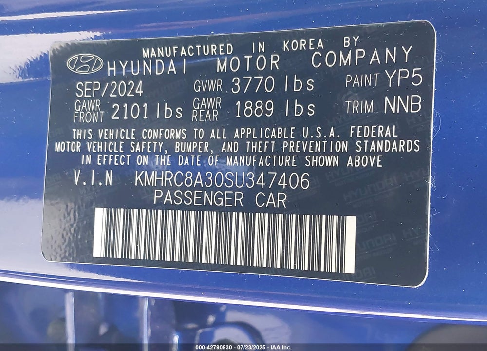 2025 HYUNDAI VENUE SEL VIN: KMHRC8A30SU347406