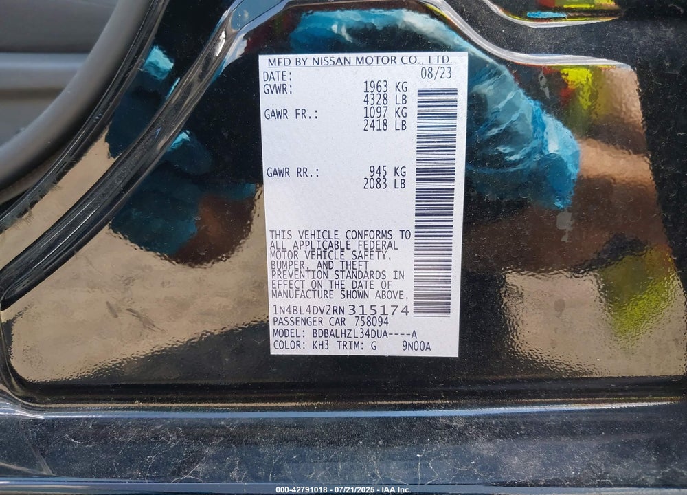 2024 NISSAN ALTIMA VIN: 1N4BL4DV2RN315174