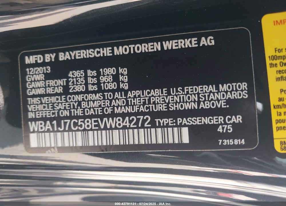 2014 BMW M235I VIN: WBA1J7C58EVW84272