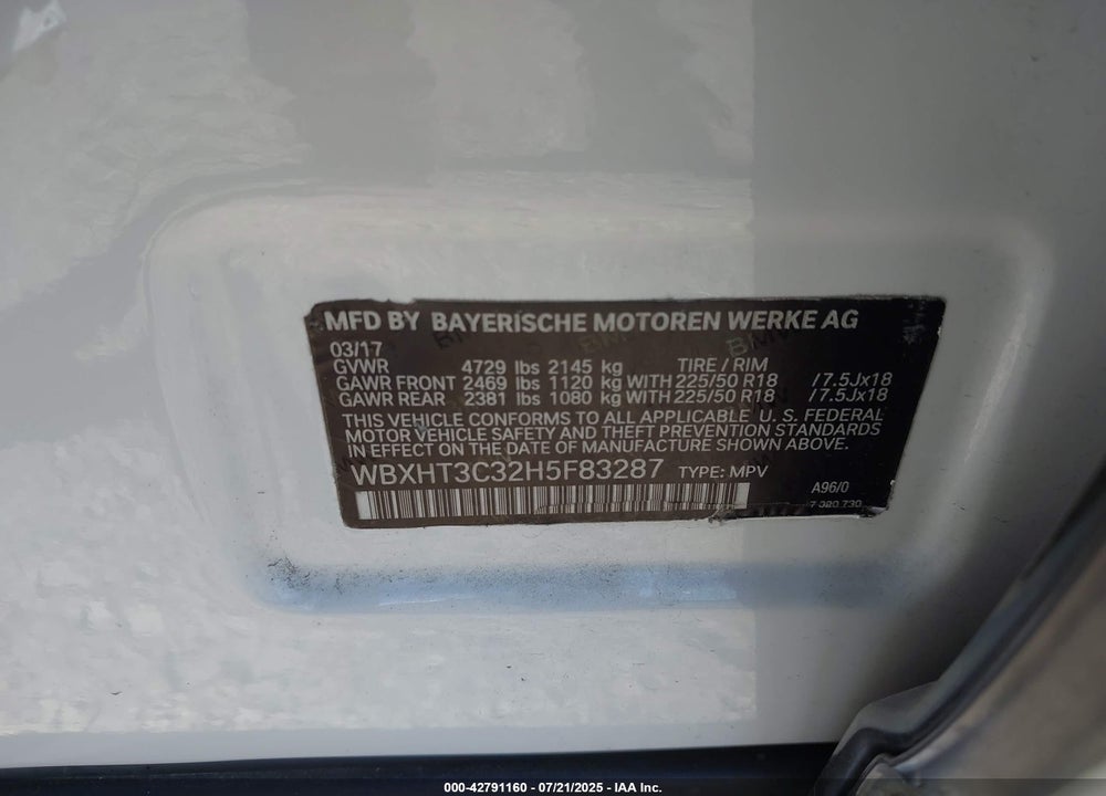 2017 BMW X1 XDRIVE28I VIN: WBXHT3C32H5F83287