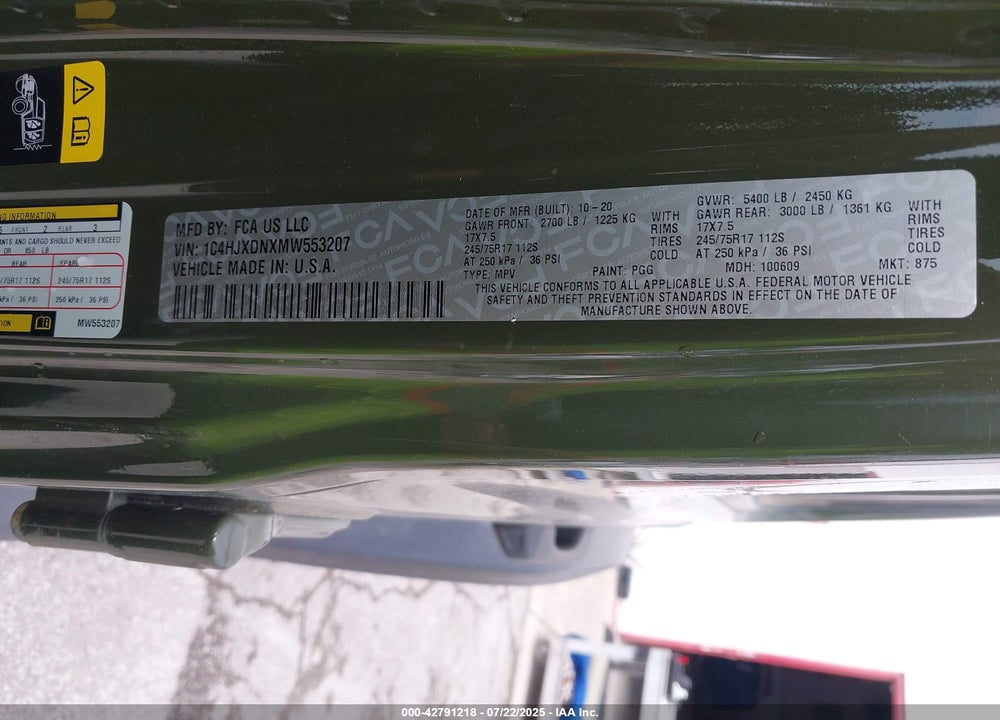 2021 JEEP WRANGLER UNLIMITED VIN: 1C4HJXDNXMW553207