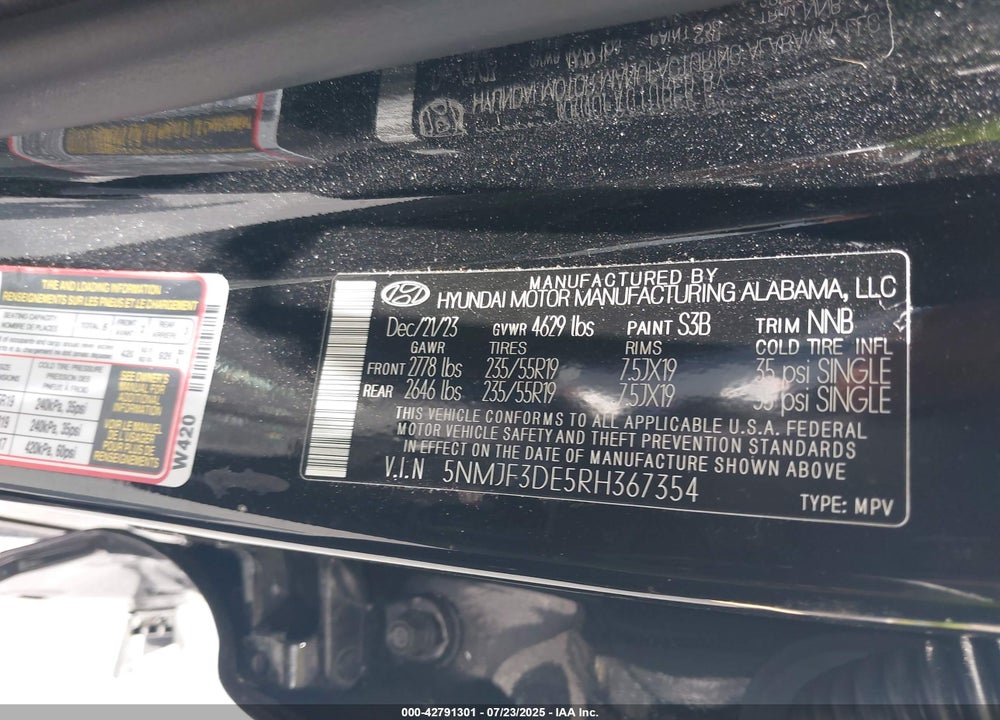 2024 HYUNDAI TUCSON VIN: 5NMJF3DE5RH367354