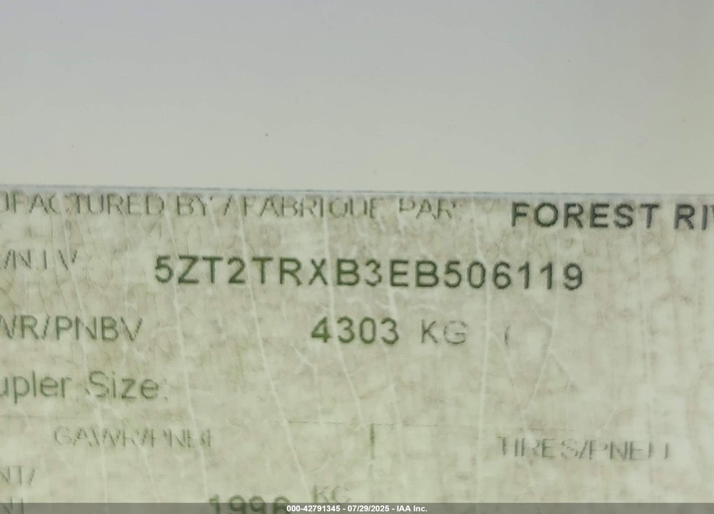 2014 FOREST RIVER OTHER VIN: 5ZT2TRXB3EB506119